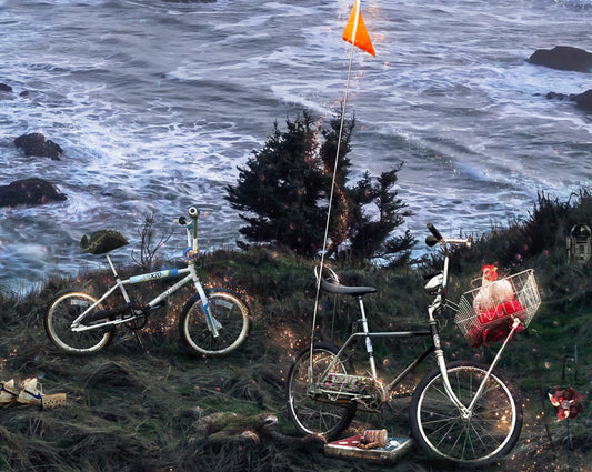 Limited Edition print of The Goonies artwork by Mark Davies featuring Cannon Beach scene and iconic vehicles