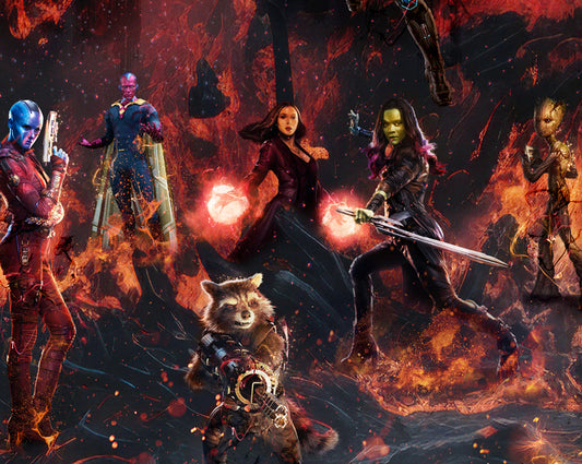 Dramatic limited edition Avengers artwork by Mark Davies featuring vibrant Endgame scene with multiple characters