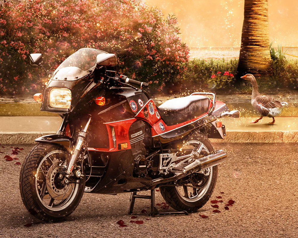 Take My Breath Away Top Gun artwork by Mark Davies featuring serene beachfront house, fighter jets with heart-shaped vapor trails, and subtle nostalgic details