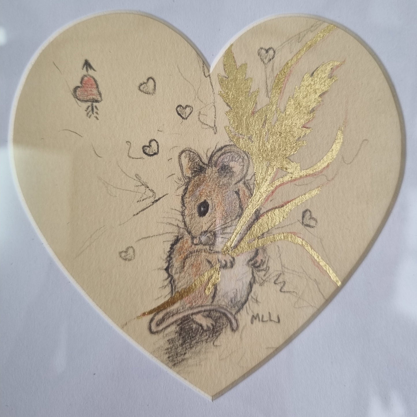 Corn Mouse original mixed media sketch by Marie Louise Wrightson, hand signed, 3.75x3.75 inches sold artwork