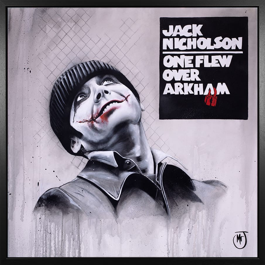 Original acrylic painting One Flew Over Arkham by Mr J hand signed on 43x43 inch canvas