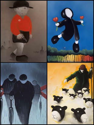 Limited edition Mackenzie Thorpe prints set featuring four hand-signed giclee artworks in black frames with certificate and slip case