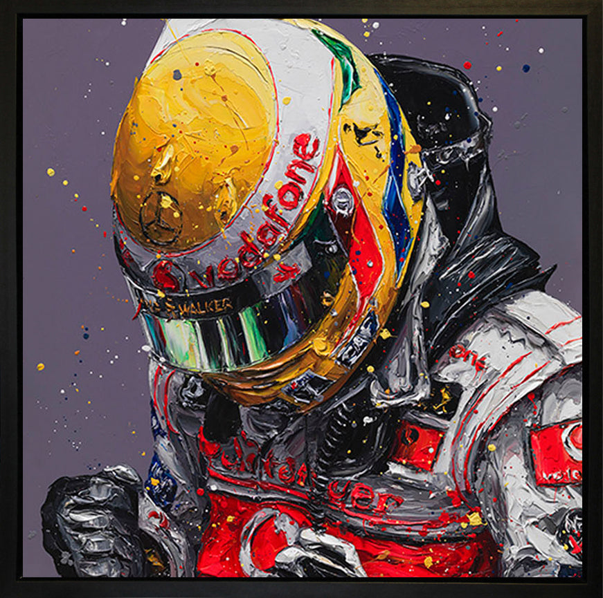 Lewis' First Win 2007 hand-embellished canvas by Paul Oz, limited edition signed print, 23x23 framed size
