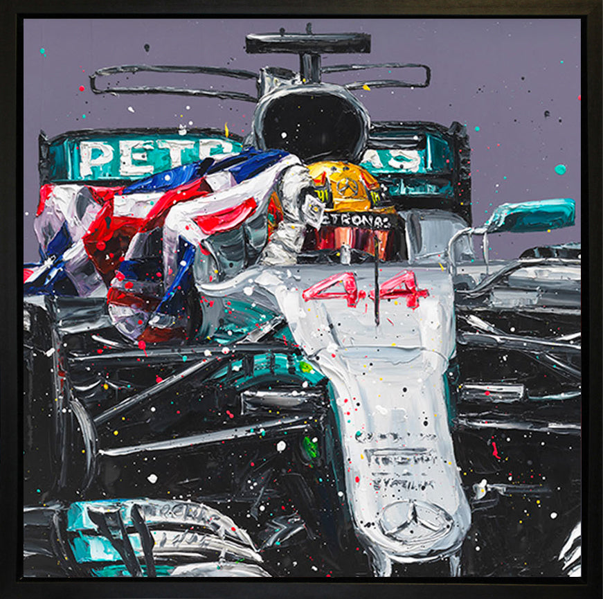 Limited edition hand-embellished canvas print of Lewis Mexico 17 Car by Paul Oz, signed and framed 23x23 inches
