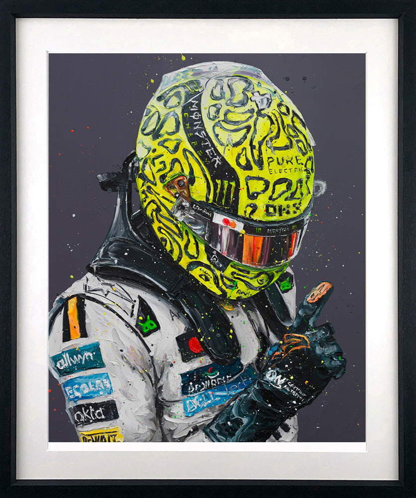 Limited edition Paul Oz signed Monaco Baby Yeah! giclee print of Lando Norris F1 win