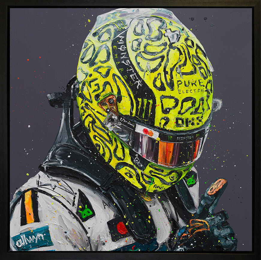 Monaco Baby Yeah hand embellished canvas by Paul Oz featuring Lando Norris's Monaco Grand Prix win
