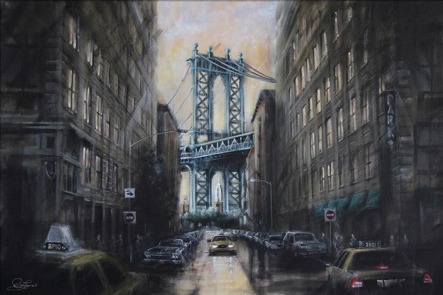 Limited edition Rayford giclee print of New York bridge, 13x20 inches, hand signed and certified