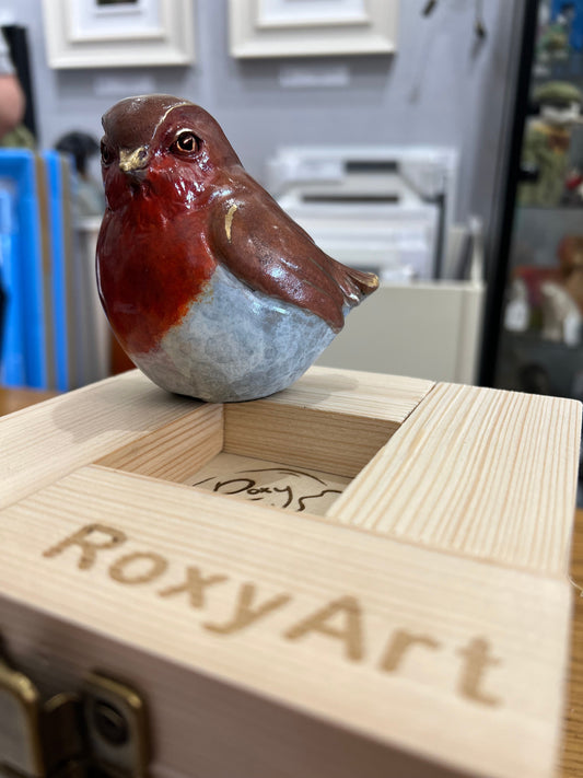 Bobbie Bronze Robin Sculpture by Roxy Winterburn limited edition bronze frog artwork with artist signature