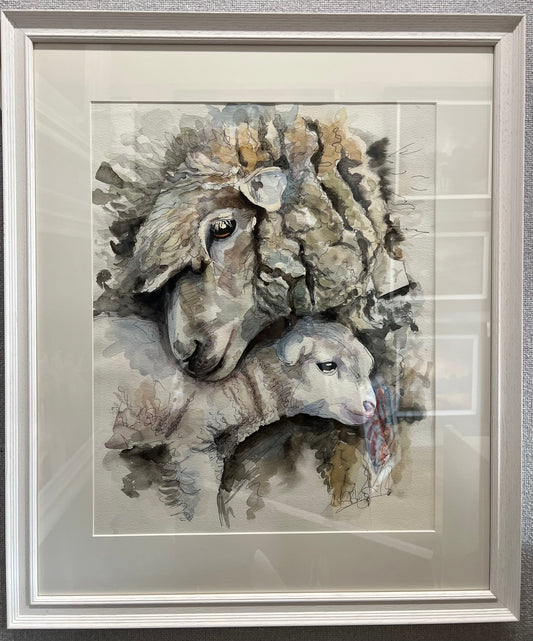 Susan Ballard Belonging Sheep And Lamb Original Framed - The Acorn Gallery, Pocklington