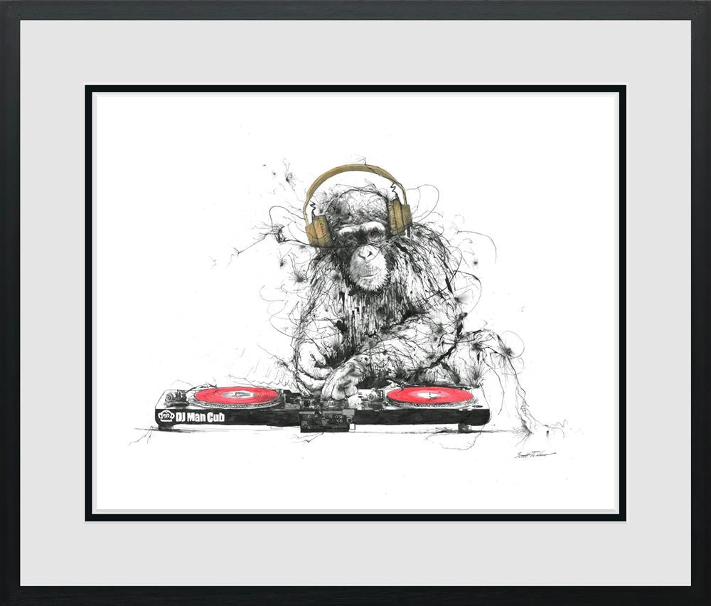 DJ Man Cub II Standard limited edition print by Scott Tetlow featuring iconic chimp family, hand signed with certificate