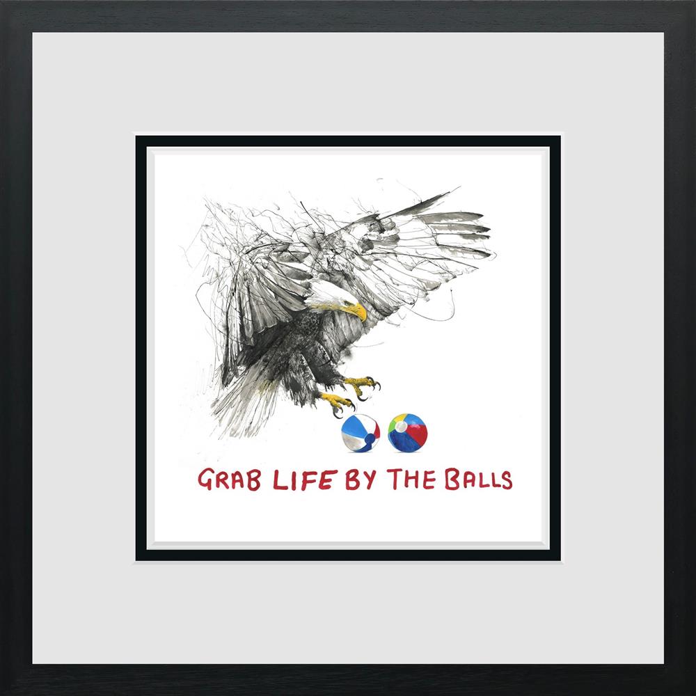 Grab Life By The Balls miniature print by Scott Tetlow featuring bold bald eagle, limited edition signed giclee artwork