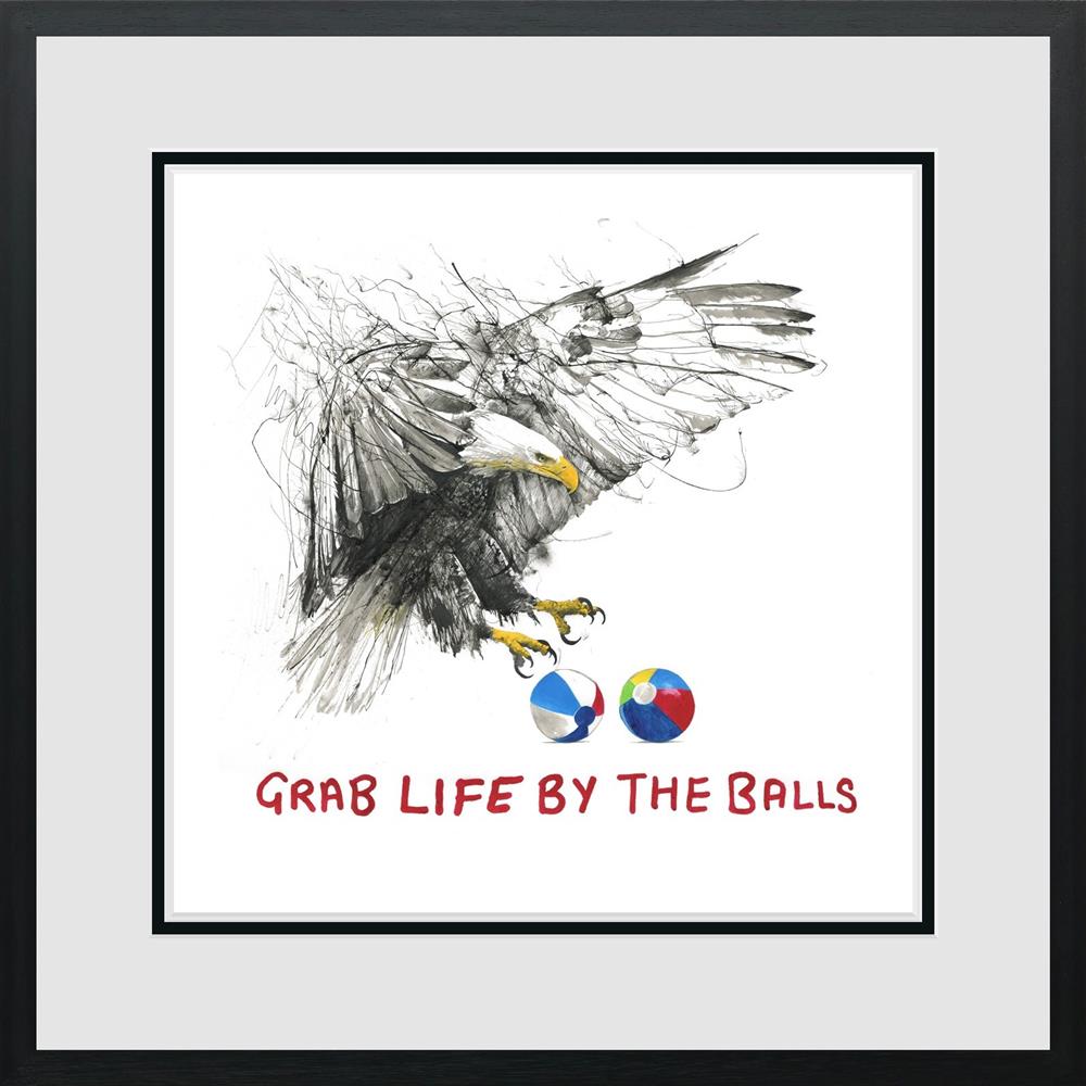 Limited edition Scott Tetlow hand-signed giclee print featuring a bold bald eagle titled "Grab Life By The Balls"