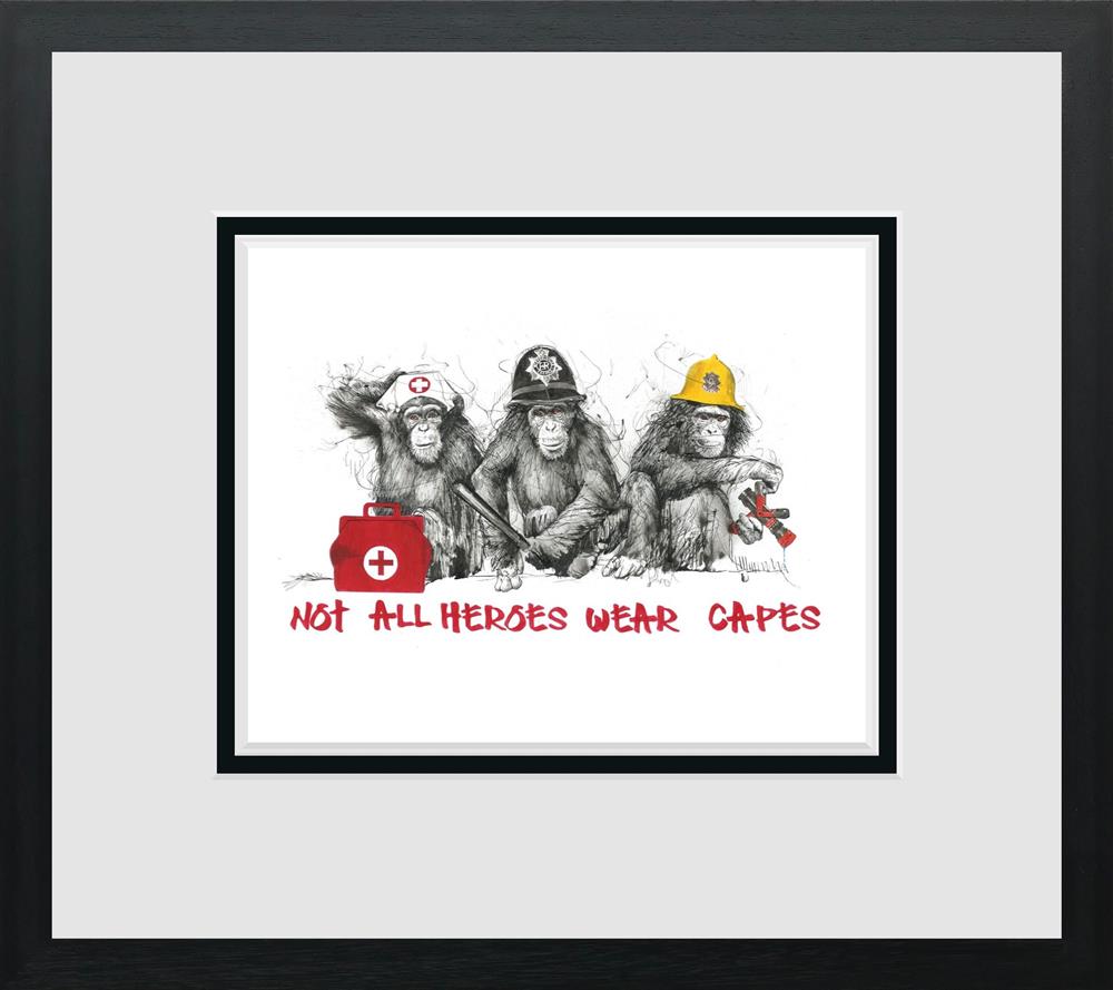 Not All Heros Wear Capes Limited Edition print by Scott Tetlow featuring iconic chimp family, giclee on paper, hand signed