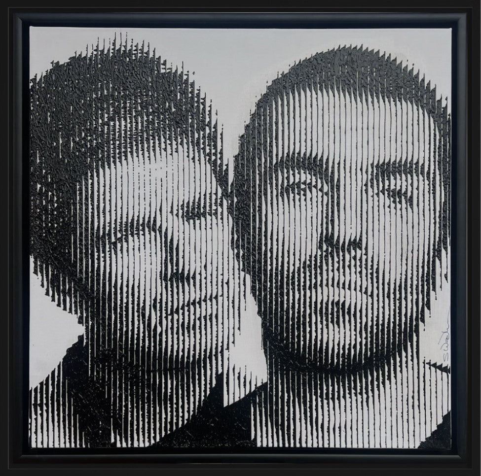 Original Oasis acrylic painting by Sandra Wadkin featuring unique line technique, 20x20 inches canvas signed by artist