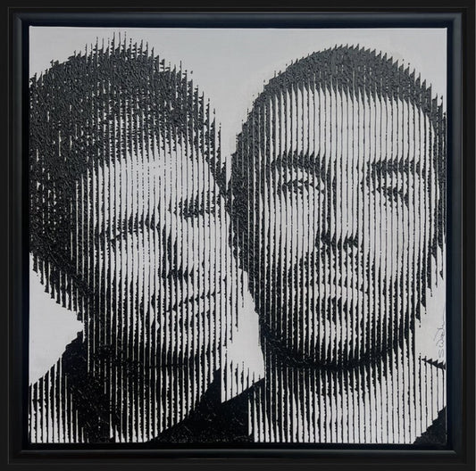 Original Oasis acrylic painting by Sandra Wadkin featuring unique line technique, 20x20 inches canvas signed by artist