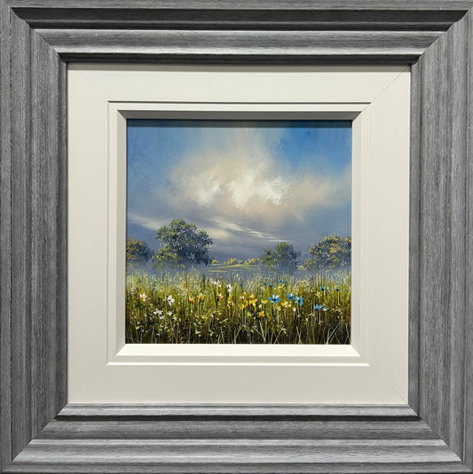 Beautiful framed original landscape painting of a summer scene by artist Allan Morgan. Available at The Acorn gallery in Pocklington. Call 01759 307652.