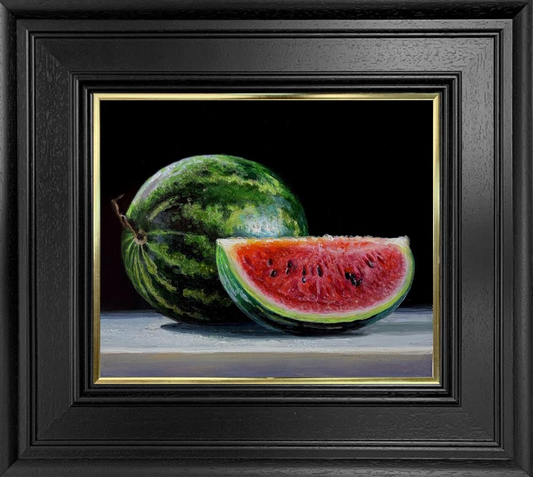 Watermelon original acrylic painting by Tony Owens hand signed 4.75x6 inches