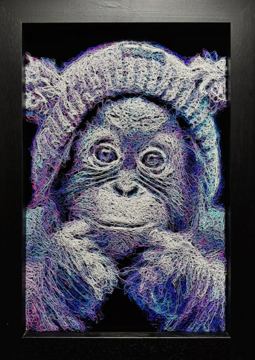 Look Into My Eyes - gorgeous baby orangutan original by Zalini Art at The Acorn Gallery, Pocklington