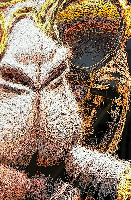 Close up of the Zalini scribble technique as seen in this cool camel by the artist Zalini showing at The Acorn Gallery in Pocklington.
