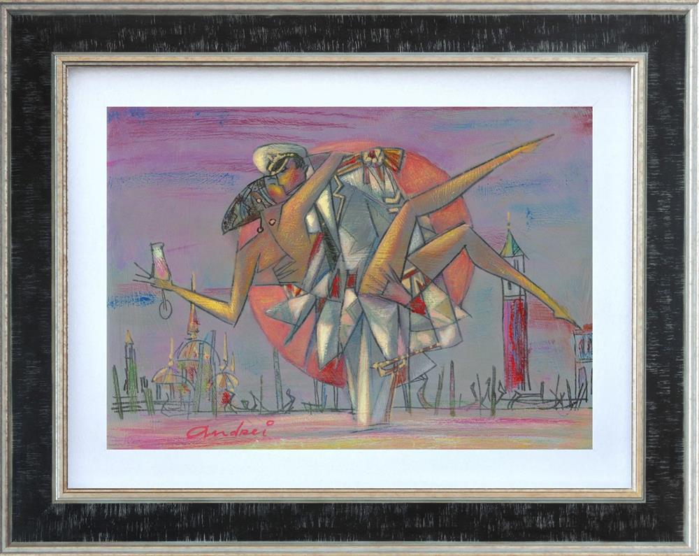 Hand-embellished canvas print by Andrei Protsouk, depicting a kissing sailor and woman in angular, colourful forms.