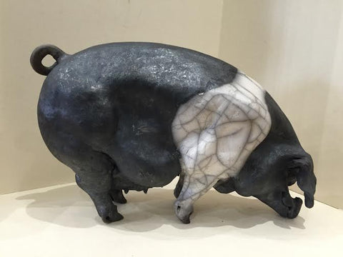 Abigail Ceramic Saddleback Pig Original by Christine Cummings *SOLD*