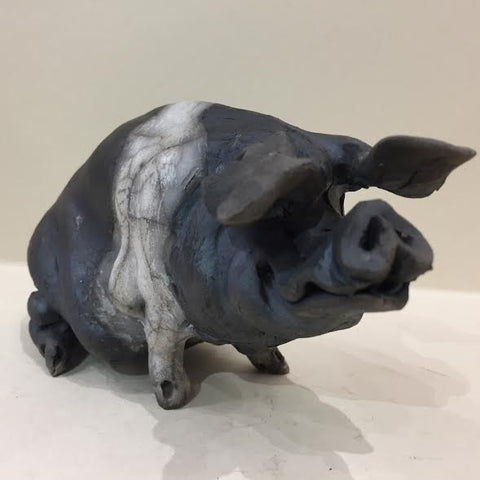 Beatrice Ceramic Saddleback Pig Original by Christine Cummings *SOLD*