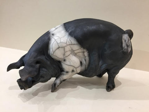 Cordelia Ceramic Saddleback Pig Original by Christine Cummings *SOLD*