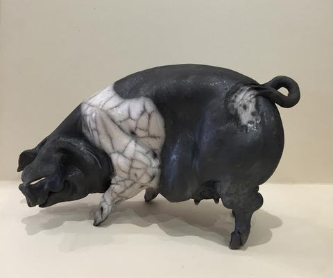 Faith Ceramic Saddleback Pig Original by Christine Cummings *SOLD*