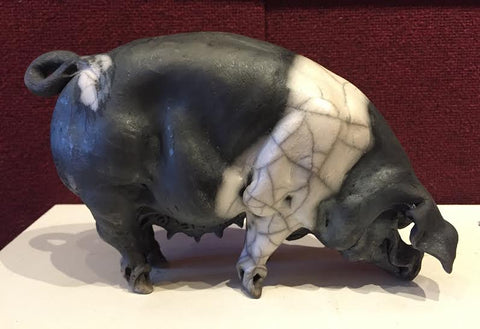 Flossie Ceramic Saddleback Pig Original by Christine Cummings *SOLD*