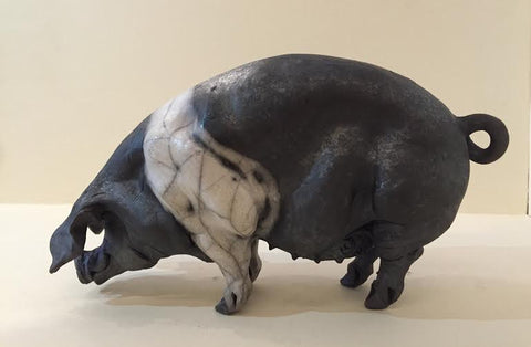 Hannah Ceramic Saddleback Pig Original by Christine Cummings *SOLD*
