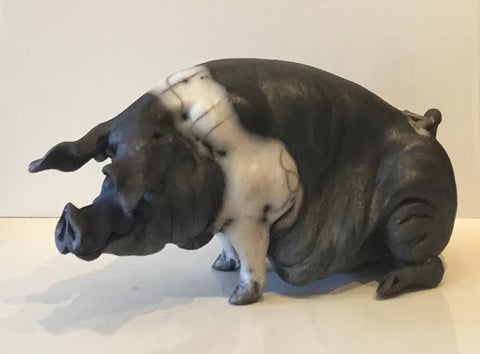 Hester Ceramic Saddleback Pig Original by Christine Cummings *SOLD*