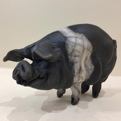 Holly Ceramic Saddleback Pig Original by Christine Cummings *SOLD*