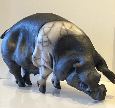 Miriam Ceramic Saddleback Pig Original by Christine Cummings *SOLD*