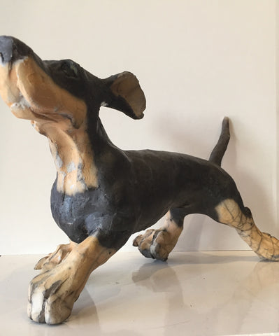 Thomas - Running Ceramic Dog Original by Christine Cummings *SOLD*