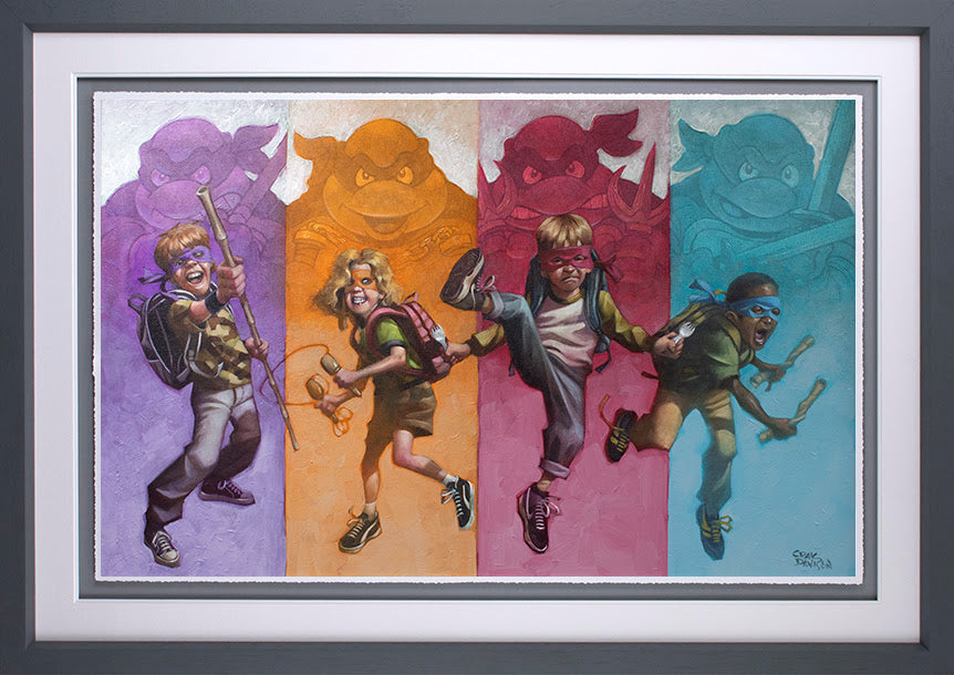 Limited edition Heroes In A Half Shell paper print by Craig Davison, giclee on paper, hand signed and framed 26x37.5 inches