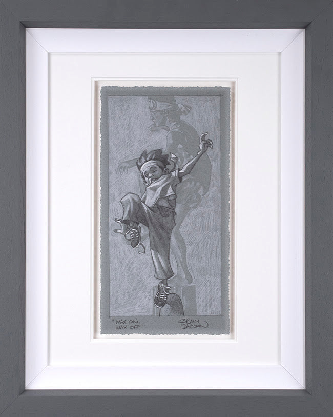 Limited edition framed Craig Davison sketch of Karate Kid in black and white with signature and certificate