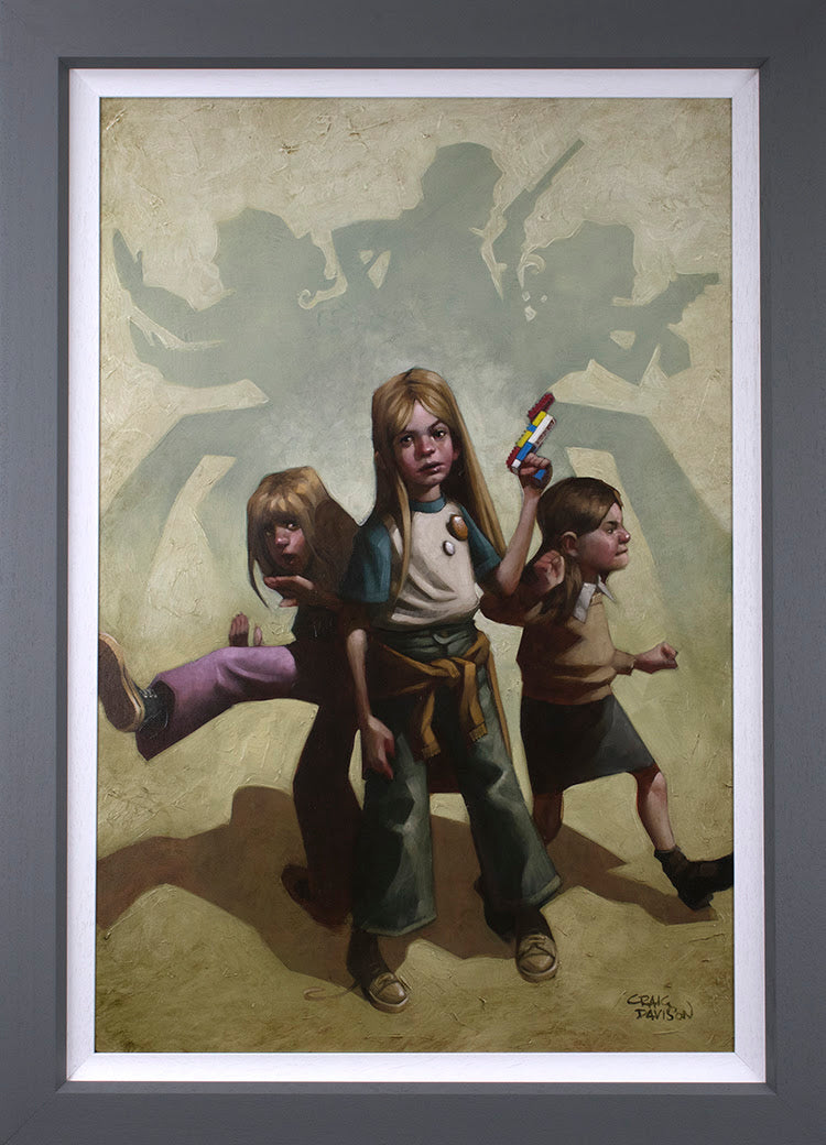 Craig Davison Ok Angels, Lets Get To Work Hand Embellished Canvas - The Acorn Gallery, Pocklington