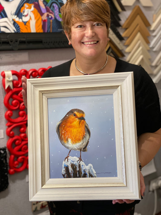 Alex McGarry Snowy Robin Original Painting - The Acorn Gallery, Pocklington