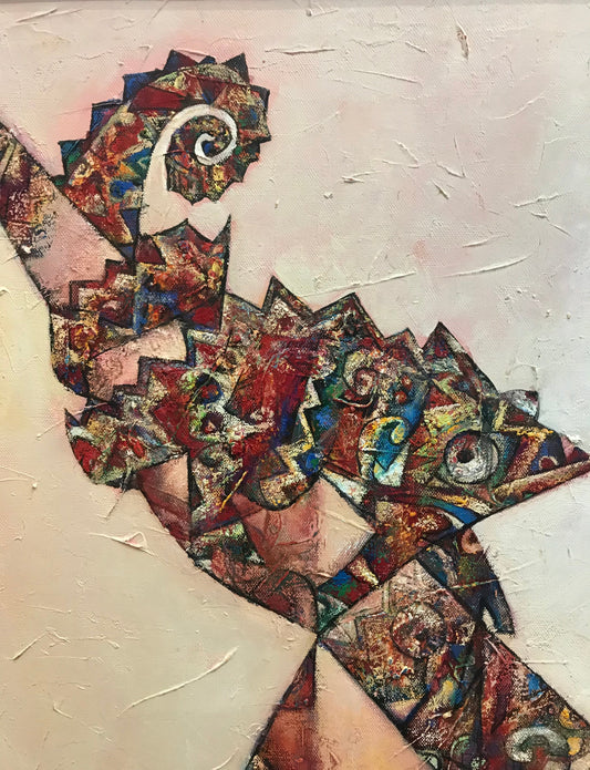 Andrei Protsouk original oil painting Chameleon abstract colorful geometric design on canvas