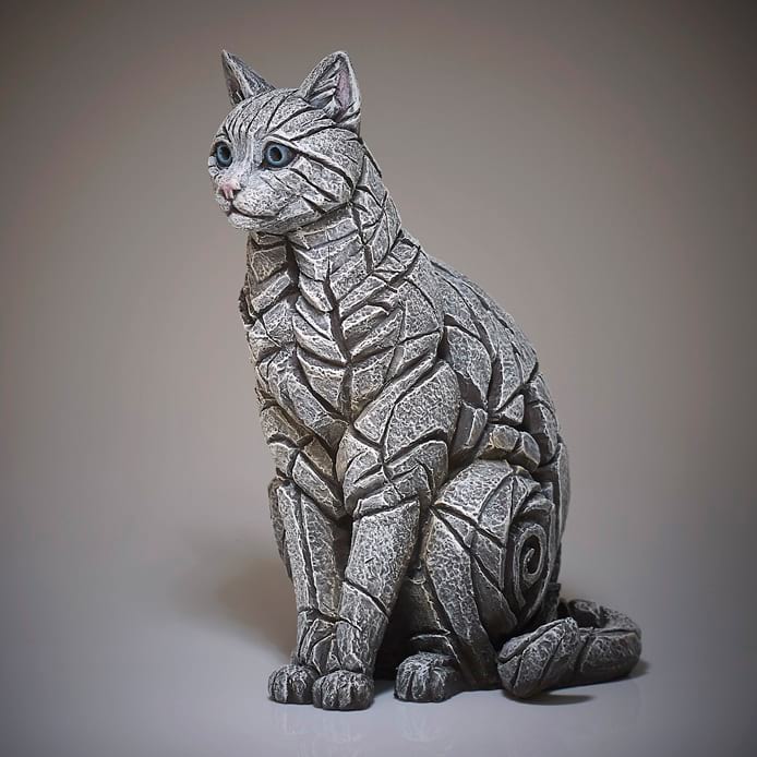EDGE Sculpture Cat Sitting White - The Acorn Gallery, Pocklington