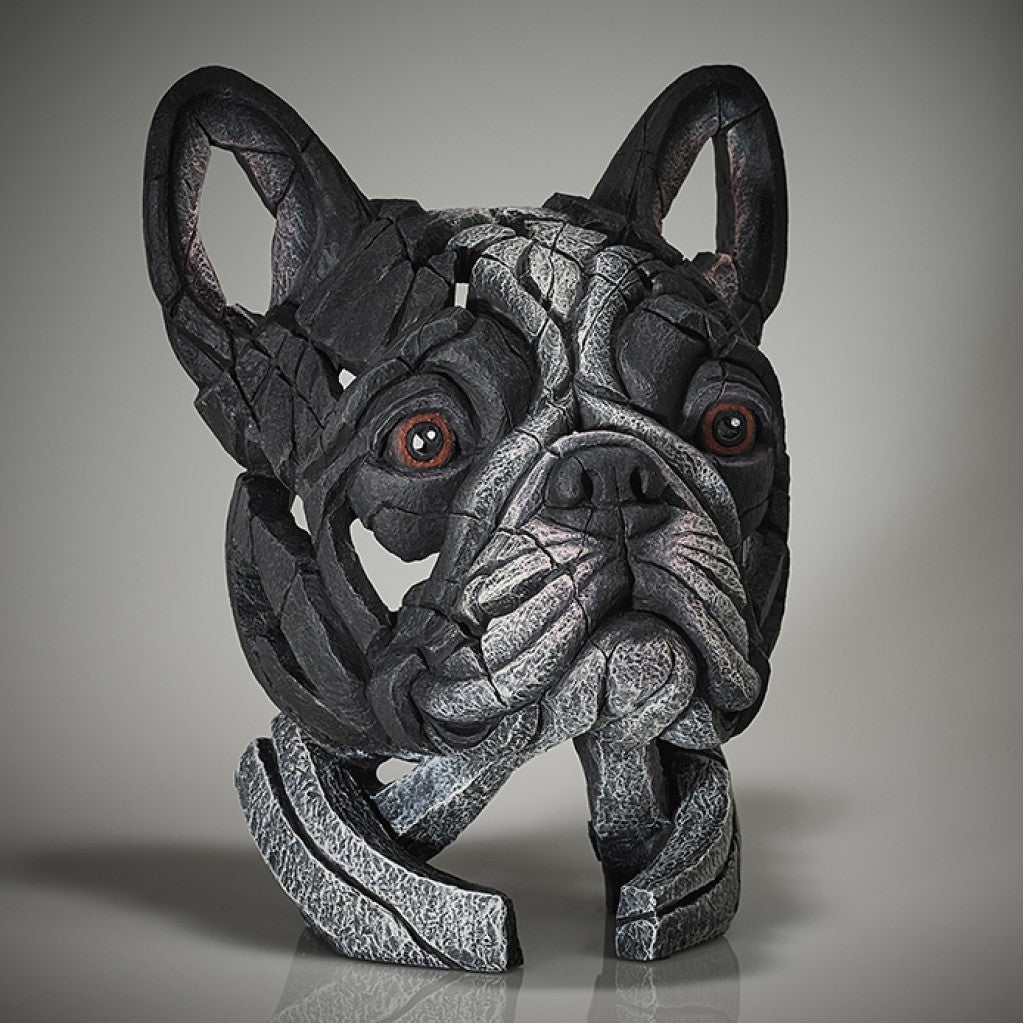 French Bulldog Pied ceramic polystone sculpture by EDGE Sculpture, hand-signed, 12.2" height
