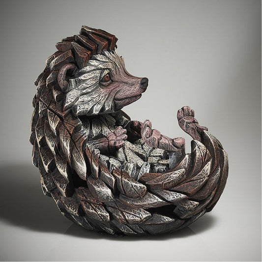 Hand-signed Edge Sculpture ceramic polystone hedgehog sculpture, 7x9x9 inches