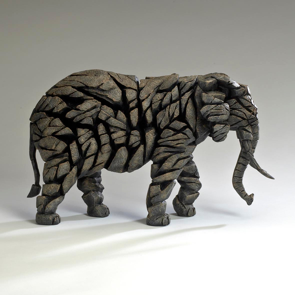 Elephant Mocha ceramic polystone sculpture by Edge Sculpture with hand-signed details