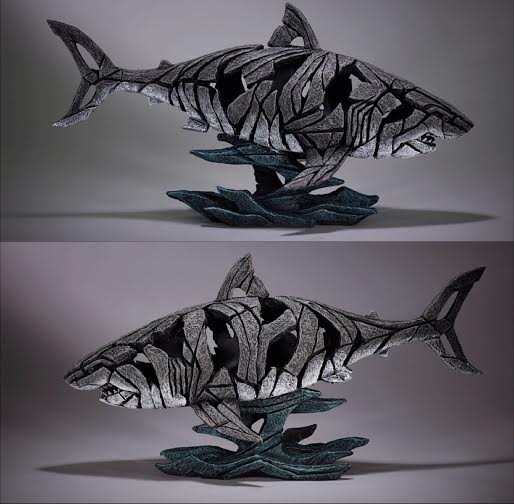 Edge Sculpture ceramic polystone shark sculpture with abstract design and hand-signed finish
