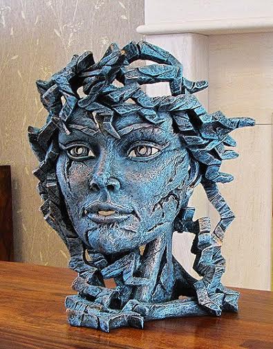 Teal Venus ceramic polystone sculpture with abstract textured design by Edge Sculpture