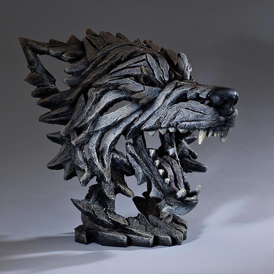 Ceramic polystone timber wolf sculpture by Edge Sculpture, hand-signed and open edition