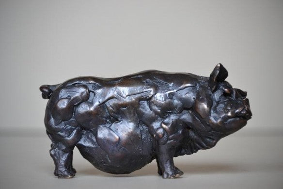 Edward J Waites bronze sculpture of a pot bellied pig limited edition signed artwork