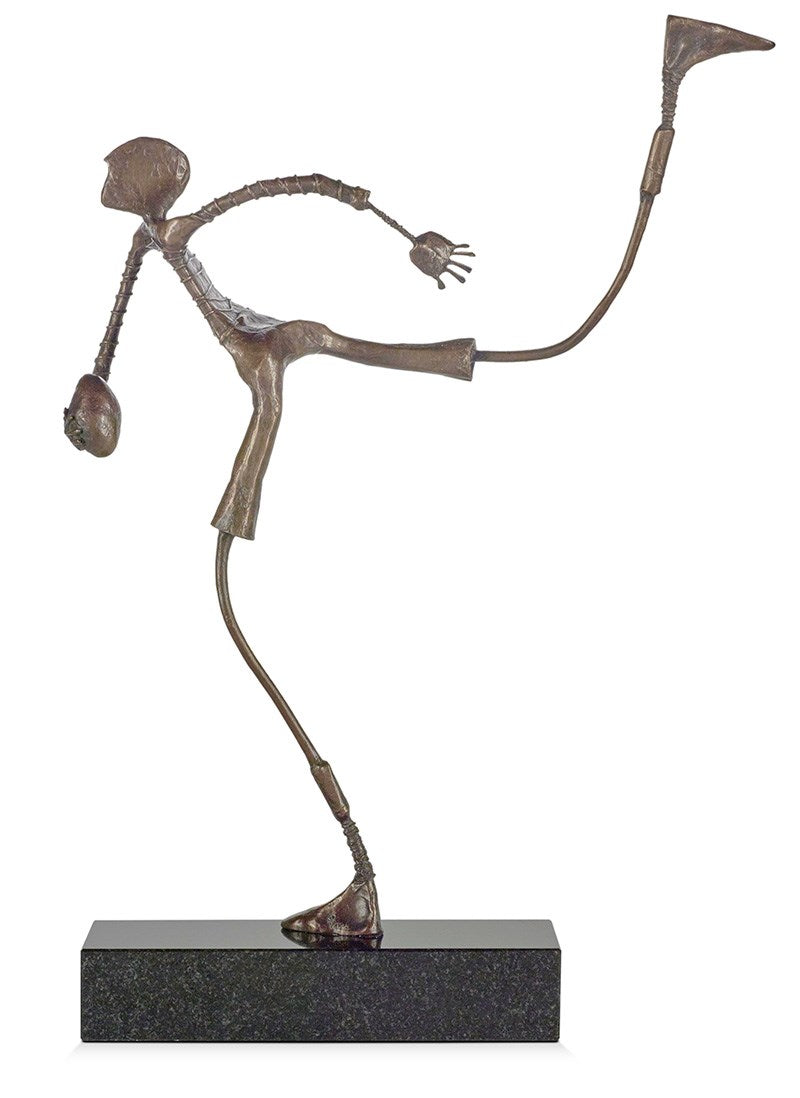 Making The Break bronze rugby sculpture by Ed Rust showing dynamic rugby player in motion on black base