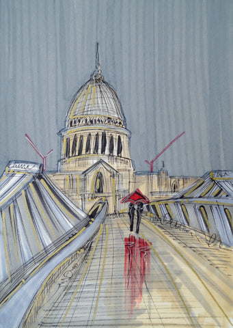 A Silver Stroll Over Millenium Bridge Original Sketch by Edward Waite *SOLD*