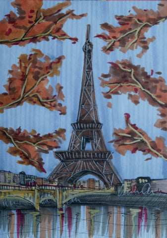 Through The Trees To The Eiffel Tower Original Sketch by Edward Waite *SOLD*